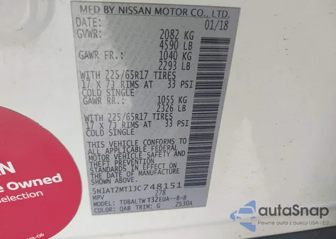 2018 Nissan Rogue Sv from USA, damaged, VIN 5N1AT2MT1JC748151